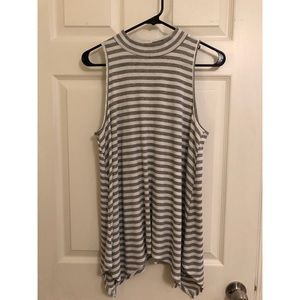 Striped drapy high neck tank top